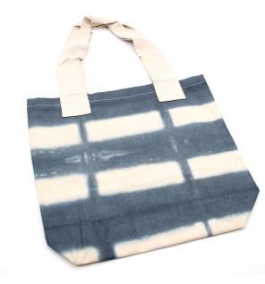 Bolsa de Algodon Natural con Diseño "Tie Dye" (220g)- 38x42x12cm - Rectángulos Grises - Asa Natural