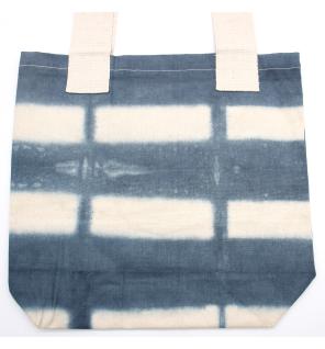 Bolsa de Algodon Natural con Diseño "Tie Dye" (220g)- 38x42x12cm - Rectángulos Grises - Asa Natural