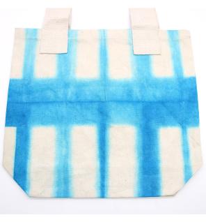 Bolsa de Algodon Natural con Diseño "Tie Dye" (220g)- 38x42x12cm - Rectángulos Celestes - Asa Natural