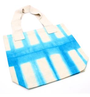 Bolsa de Algodon Natural con Diseño "Tie Dye" (220g)- 38x42x12cm - Rectángulos Celestes - Asa Natural