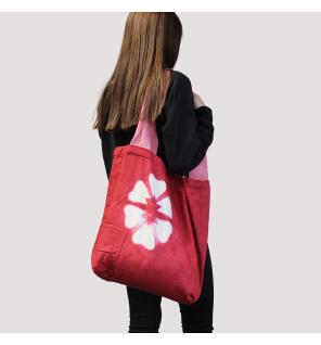 Bolsa de Algodon Natural con Diseño "Tie Dye" (220g)- 38x42x12cm - Flor Granate - Asa Rosa