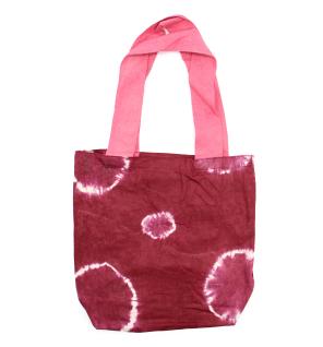 Bolsa de Algodon Natural con Diseño "Tie Dye" (220g)- 38x42x12cm - Anillos Granate - Asa Rosa