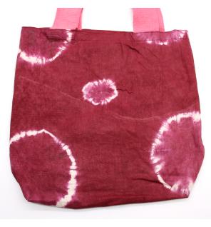 Bolsa de Algodon Natural con Diseño "Tie Dye" (220g)- 38x42x12cm - Anillos Granate - Asa Rosa