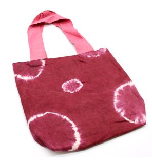 Bolsa de Algodon Natural con Diseño "Tie Dye" (220g)- 38x42x12cm - Anillos Granate - Asa Rosa