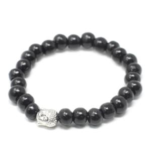 Cuentas de madera oscura y brazalete Buddah