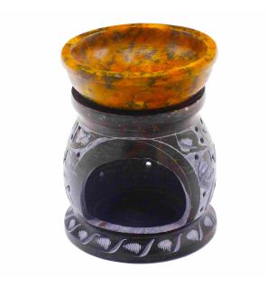 Quemador de aceite de esteatita 10 cm - Flor de mandala - Negro y amarillo