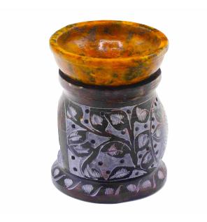 Quemador de aceite de esteatita 10 cm - Flor de mandala - Negro y amarillo