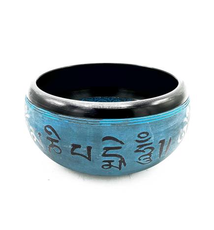 Cuenco tibetano Earth Powder - Cinco Budas Mantra Azul - 16 cm