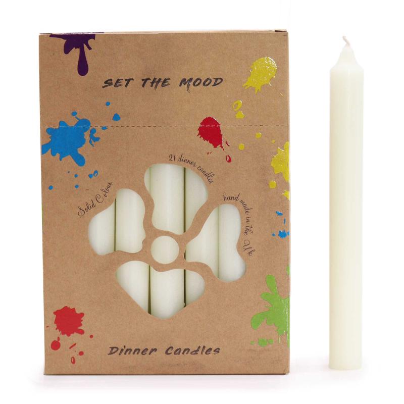 Juego de Velas de Mesa de Color Sólido - Pack de 21 - Blanco Rústico