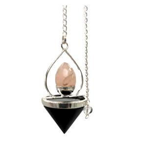 Gemstone Lantern of Life Pendulum - Black Agate & Rose Quartz