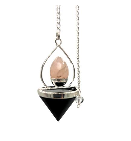 Gemstone Lantern of Life Pendulum - Black Agate & Rose Quartz