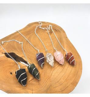 Four Elements Gemstone Pendulum - Red Jasper, Yellow Adventurine, Moss Agate, Sodalite & Moonstone