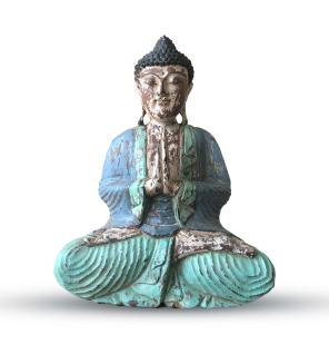 Estatua de Buda Vintage Azul Menta Tallada a Mano - 40cm - Bienvenido