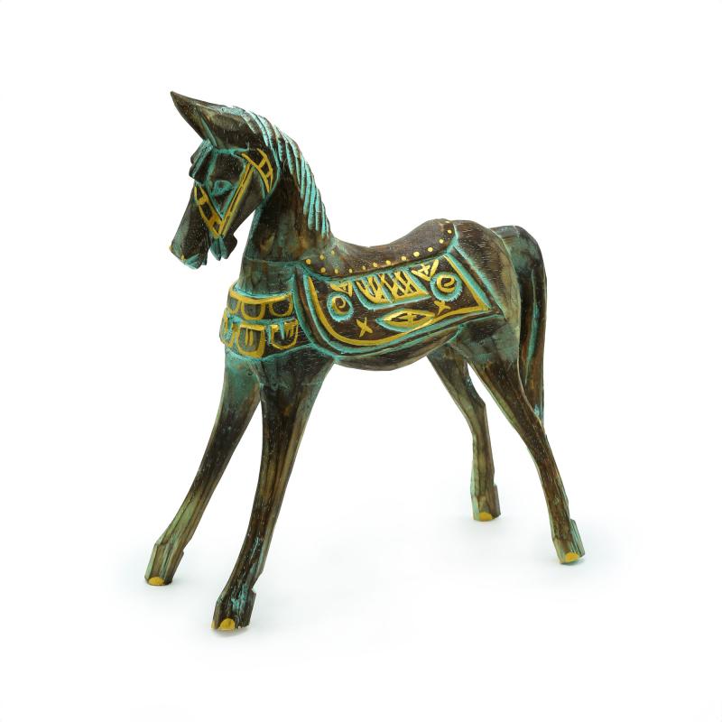 Caballo mediano dorado y turquesa 25 cm