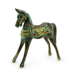 Caballo grande dorado y turquesa 32 cm