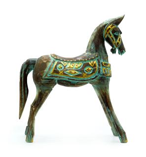 Caballo grande dorado y turquesa 32 cm