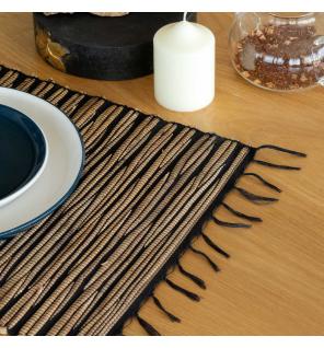 Mantel Individual Jacinto de Agua Natural - Tigre Negro con Flecos