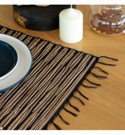 Mantel Individual Jacinto de Agua Natural - Tigre Negro con Flecos