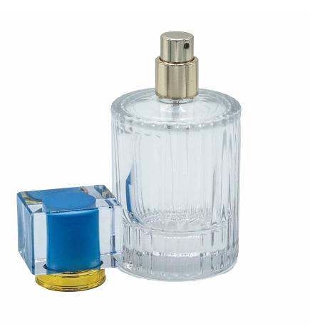 Frascos de vidrio para perfume con pulveridaor y tapa azul 50 ml