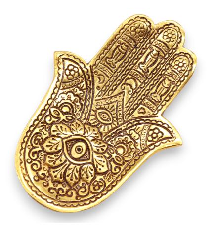 Porta-incienso Hamsa Pequeño Aluminio Dorado 13x5.5cm