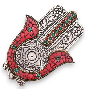 Porta-incienso Hamsa Rojo y Verde Pequeño 13x5.5cm