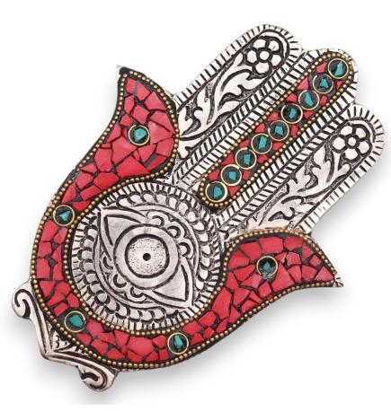 Porta-incienso Hamsa Rojo y Verde Pequeño 13x5.5cm