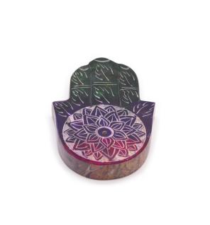 Porta-incienso Hamsa de esteatita 9x6cm - Flor de Loto