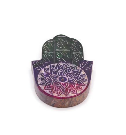 Porta-incienso Hamsa de esteatita 9x6cm - Flor de Loto