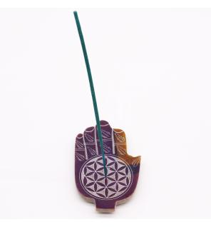 Porta-incienso Med Hamsa de Esteatita 13x9cm - Flor de la Vida