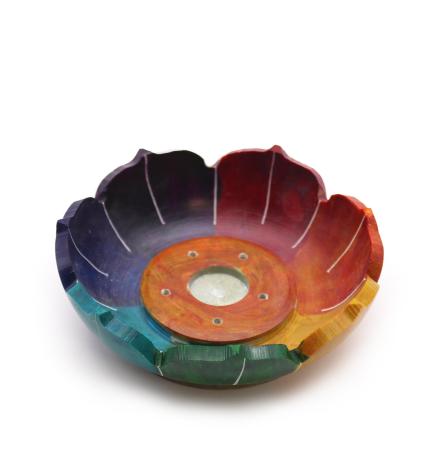 Porta-incienso Flor de Loto de Esteatita 10x3cm - Colores de los Chakras