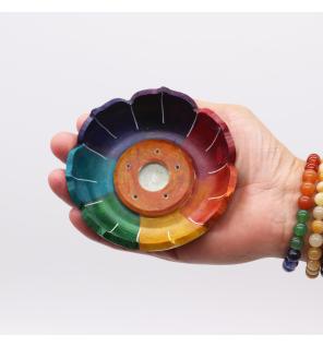 Porta-incienso Flor de Loto de Esteatita 10x3cm - Colores de los Chakras