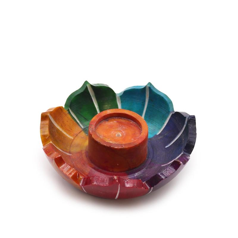 Porta-incienso Flor de Loto Pequeña de Esteatita 7.5x2.5cm - Colores de los Chakras