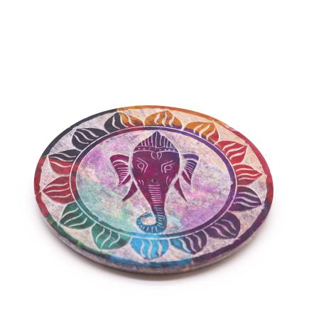 Porta-incienso Disco de Esteatita 10cm - Ganesha