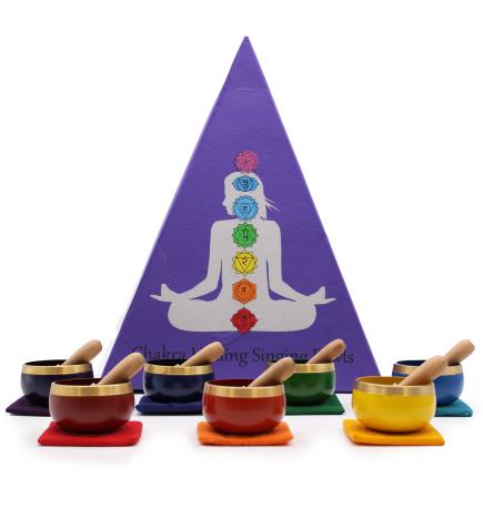 Set de regalo de cuenco tibetano con piramide de chakras