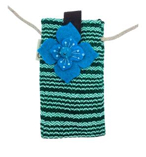 Bolso Porta Teléfono con Rayas Verdes - Decorado con flores