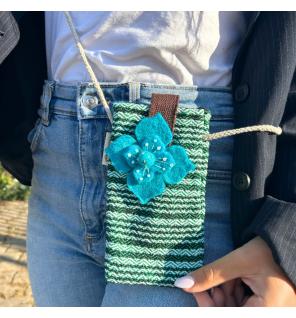 Bolso Porta Teléfono con Rayas Verdes - Decorado con flores