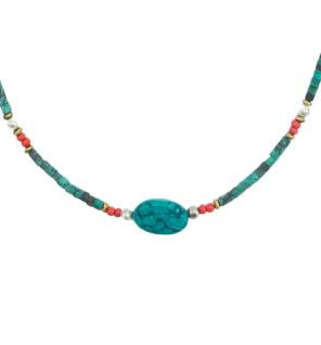 Collar nepalí de gemas extrafinas - Turquesa y piedra