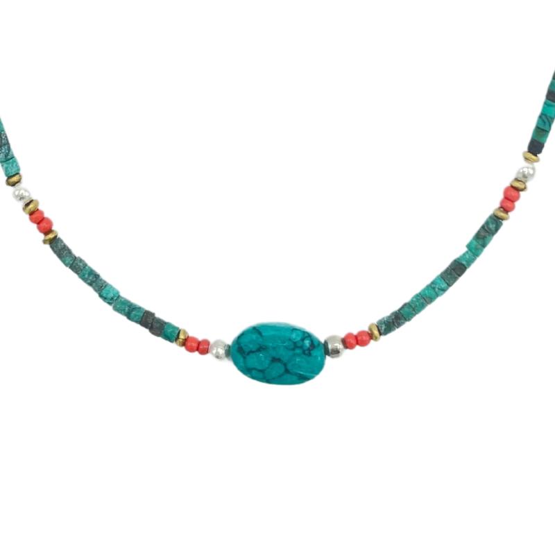 Collar nepalí de gemas extrafinas - Turquesa y piedra