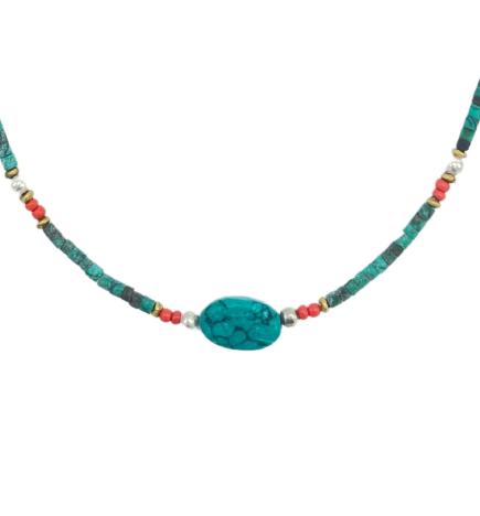 Collar nepalí de gemas extrafinas - Turquesa y piedra