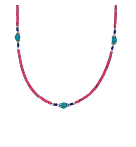 Collar nepalí de gemas extrafinas - cuentas de coral rosa y turquesa