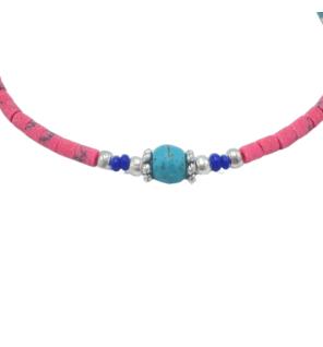 Pulsera nepalí de gemas extrafinas - cuentas de coral rosa y turquesa