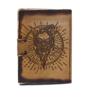 Cuaderno de Cuero Pentágono y Calavera Hojas quemadas