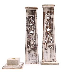 Tapered Incense Tower Washed Des2 - Mango Wood