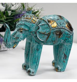 Elefante Tallado en Madera - Oro Turquesa