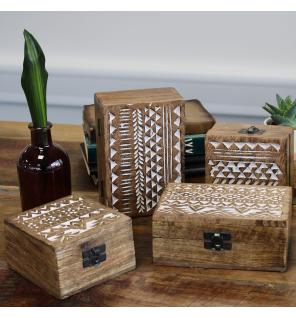 Caja de Madera Blanca - 6x4 Aztec Design