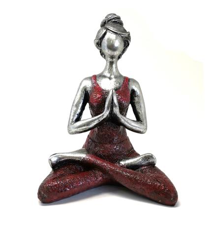 Yoga Lady Figure - Silver & Bordeaux 24cm