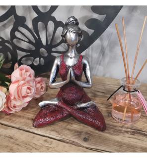 Yoga Lady Figure - Silver & Bordeaux 24cm