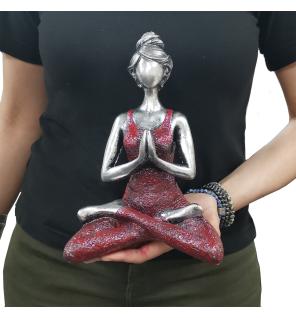 Yoga Lady Figure - Silver & Bordeaux 24cm