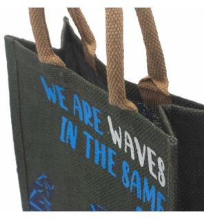 bolsa de yute estampada - Somos olas - Cinza, Azul y Natural