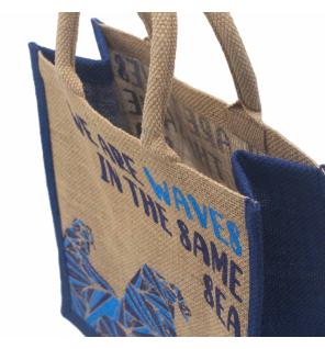 bolsa de yute estampada - Somos olas - Cinza, Azul y Natural